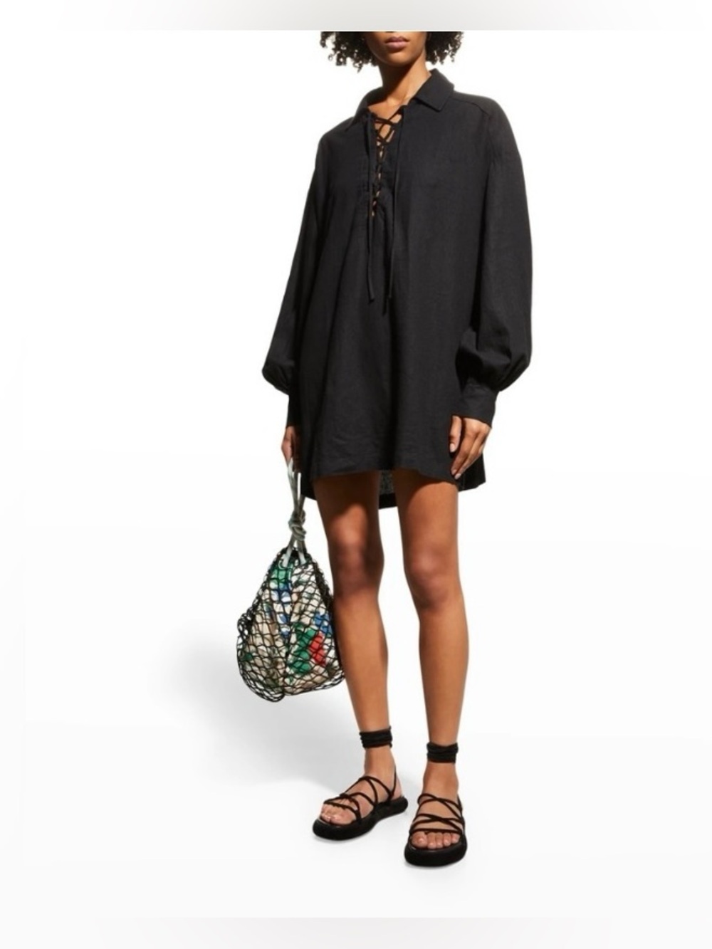 WeWoreWhat Lace-Up Linen Blend Caftan